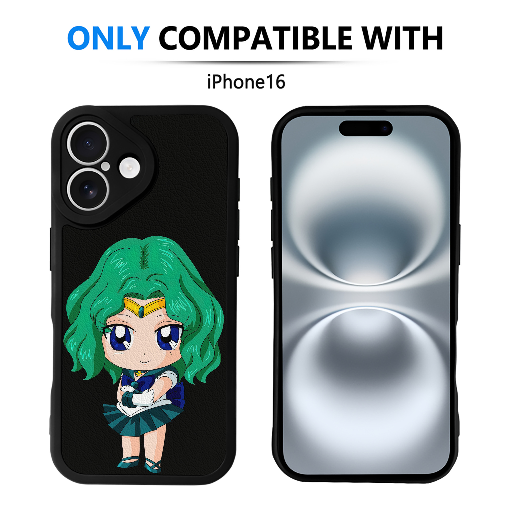 （画像用） 美少女戦士セーラームーン 海王 みちる（かいおう みちる） Sailor Moon Kaiou Michiru 【iPhone 16シリーズ対応】シリコンスマホケース（レザー調） 材質：シリコン